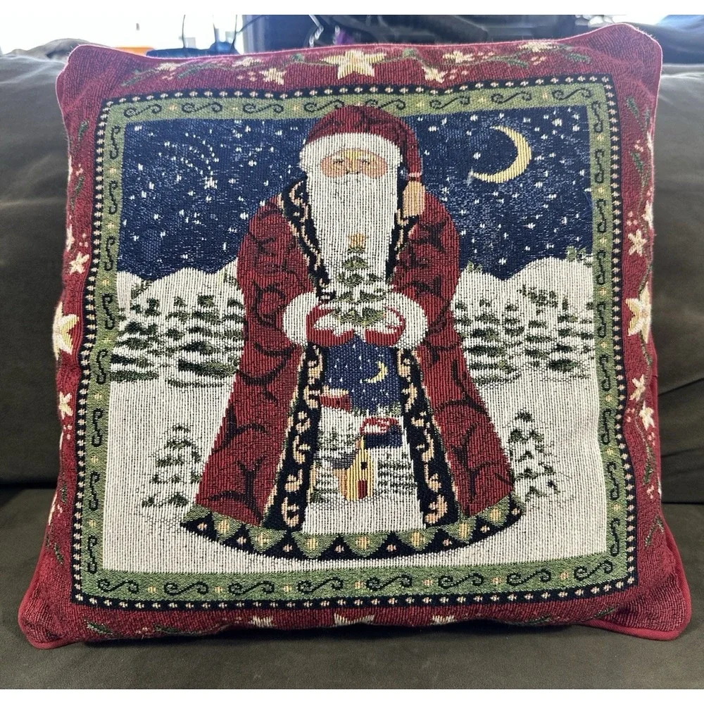 Christmas Old World Santa Tapestry Throw Pillow Pair 15